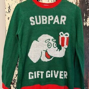 Norther Pole Subpar Gift Giver Ugly Christmas Holiday Sweater with Elephant. XS